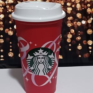 New Starbucks 2021 Holiday Swirled Ribbon Reusable Red Cup with Lid